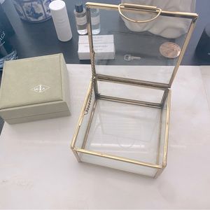 GOLD TONE VINTAGE GLASS JEWELRY BOX